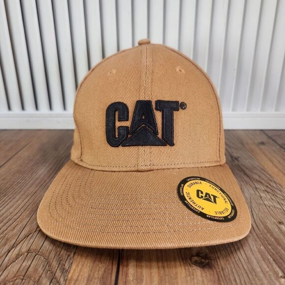 CAT Caterpillar Hat Cap Snapback Brown Canvas Work Mens Equipment Jobsite Brand - Picture 2 of 11
